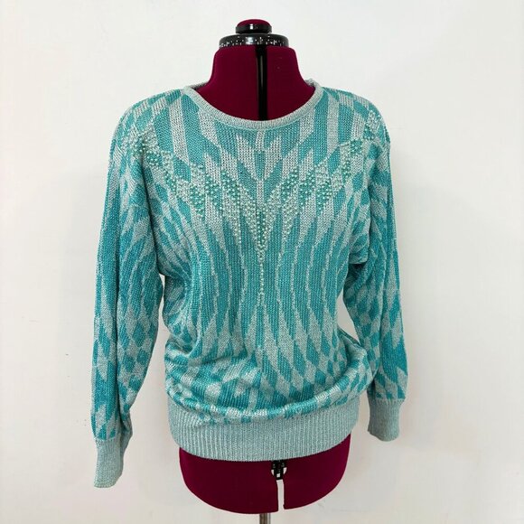 Vintage OLSEN Style Pullover Round Neck Long Sleeve Cotton Knit Sweater S - Picture 1 of 11